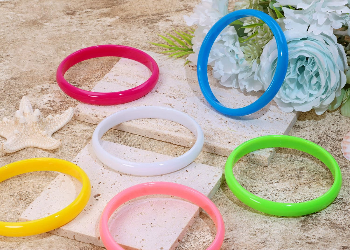 PPhtony Resin Bracelets 6-Piece Set – Neon Retro Candy Color Wrist Bands for Women & Men