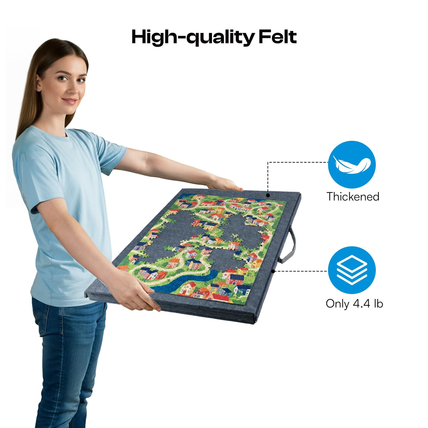 PP OPOUNT Gray Tilting Felt Puzzle Board – 2-in-1 Stand & Cover, 9 Removable Trays, 1000-Piece Size