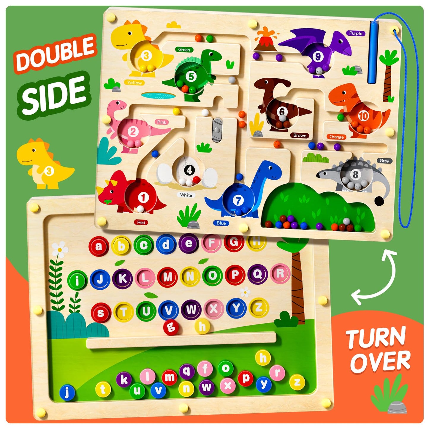 Ppotyo 2 in 1 Magnetic Color and Number Maze – Alphabet, Counting & Double-Sided Montessori Board