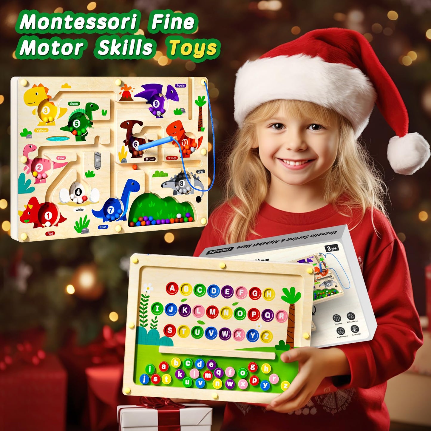 Ppotyo 2 in 1 Magnetic Color and Number Maze – Alphabet, Counting & Double-Sided Montessori Board