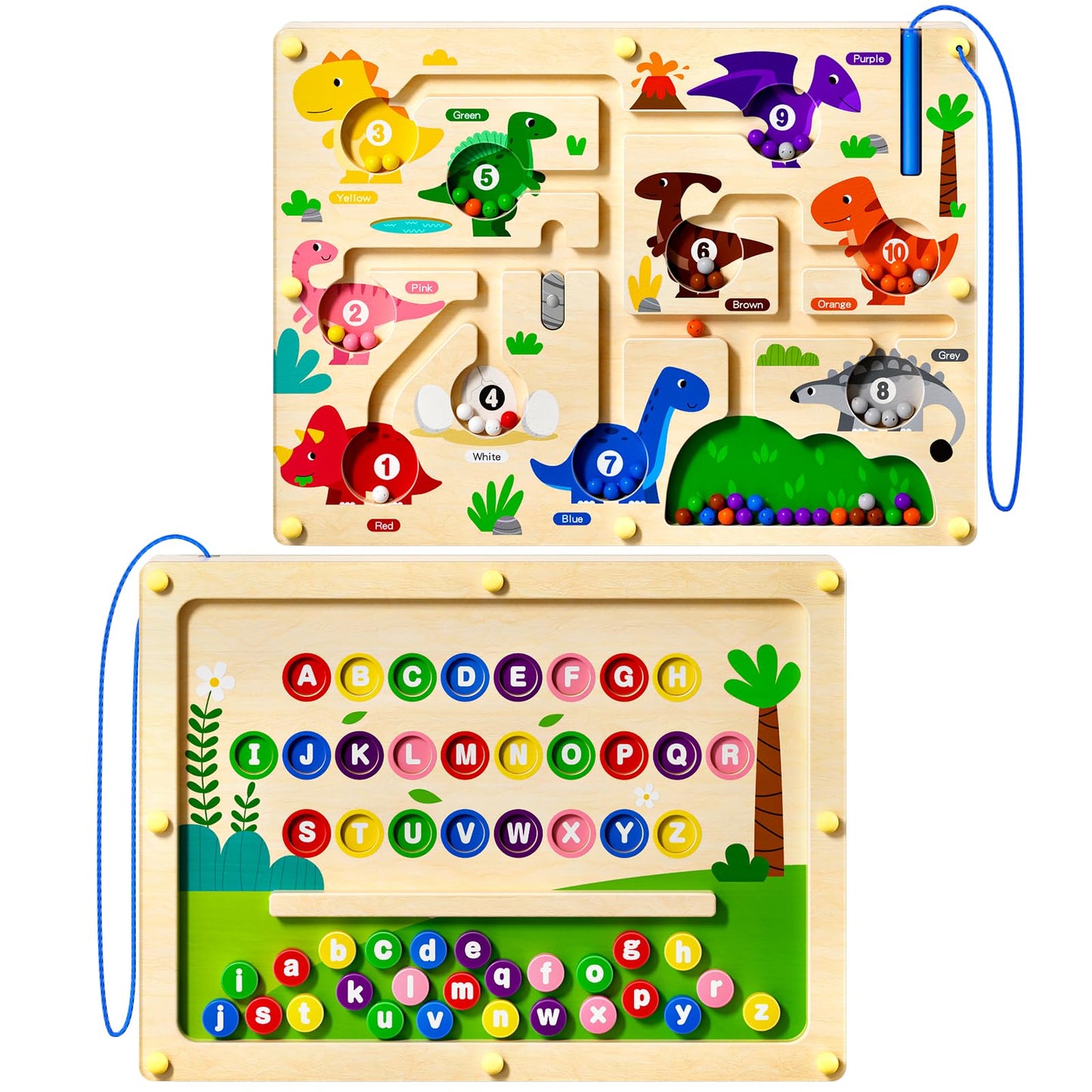 Ppotyo 2 in 1 Magnetic Color and Number Maze – Alphabet, Counting & Double-Sided Montessori Board