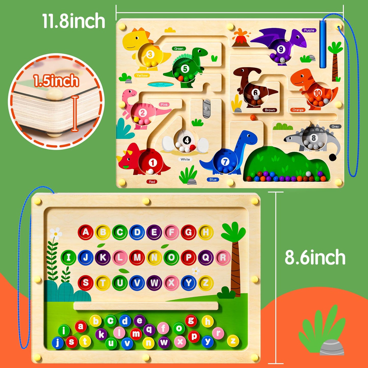 Ppotyo 2 in 1 Magnetic Color and Number Maze – Alphabet, Counting & Double-Sided Montessori Board