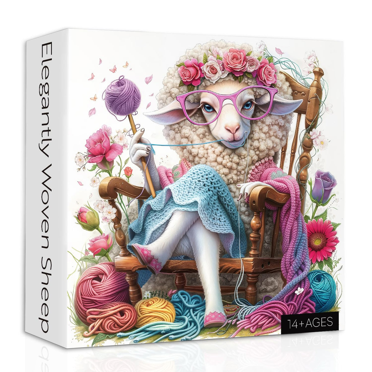 PPuzzling Animal Sheep Puzzle 1000 Pieces – Lamb with Yarn Knit, Floral Home Decor