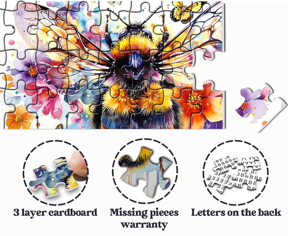 PPuzzling Flowers Bee Puzzle 1000 Pieces - Garden Bee Butterfly Jigsaw for Adults