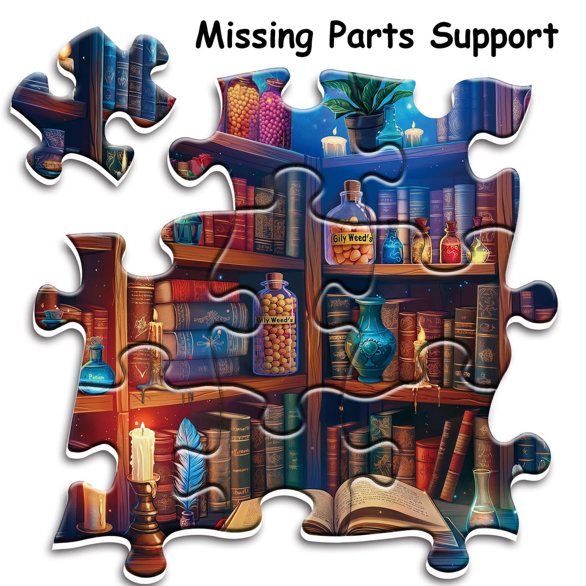 PPuzzling Vintage Book Puzzles for Adults | 1000-Piece Magic Library Bookshelf Jigsaw