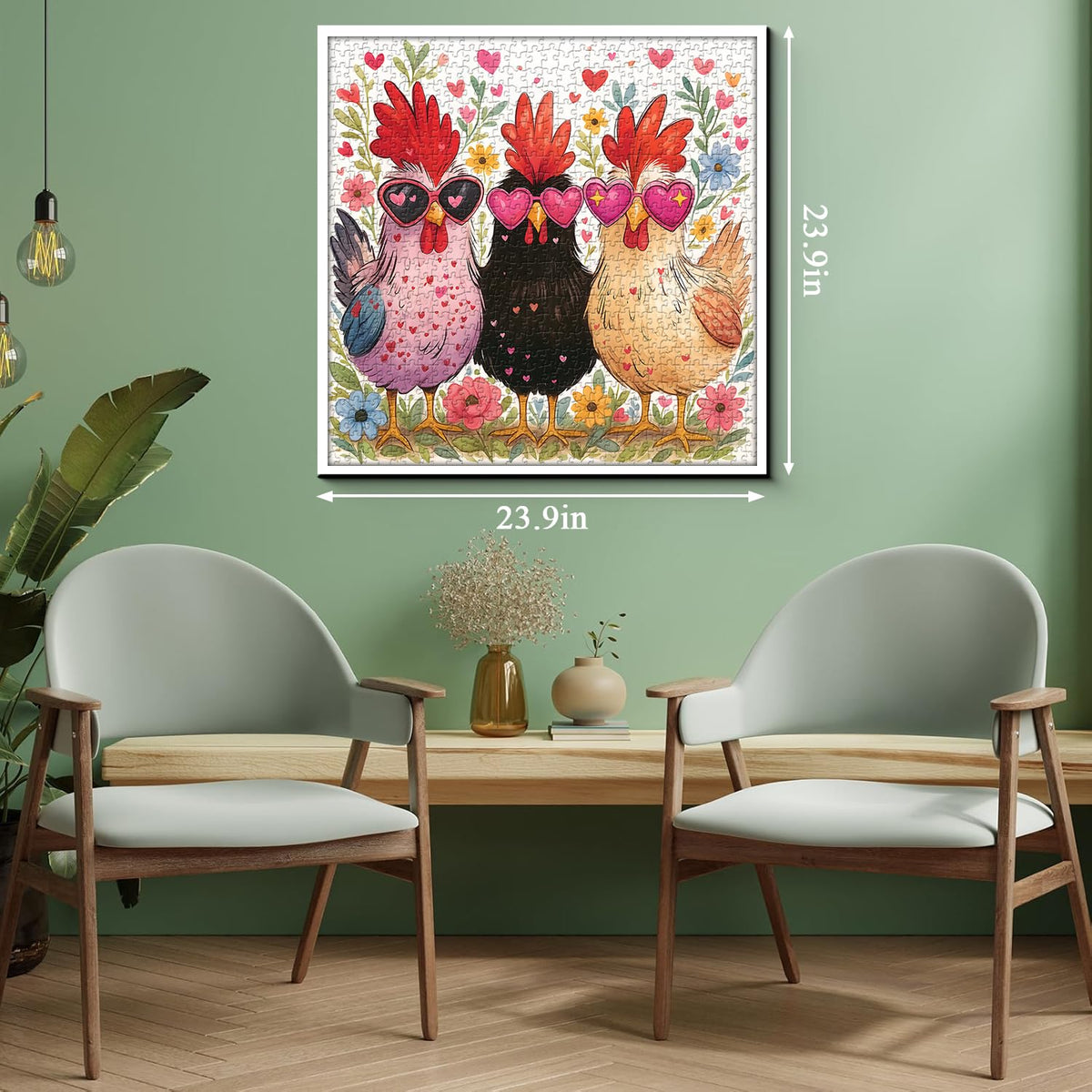 PPuzzling Funny Chicken Puzzles for Adults – 1000-Piece Floral Rooster with Heart Sunglasses