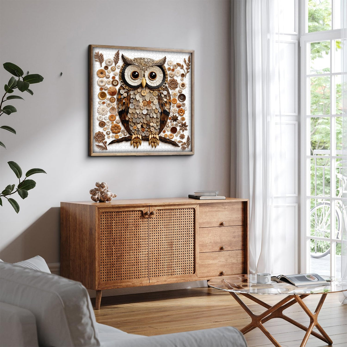 PPuzzling Button Owl Puzzle – 1000 Pieces, Nature Forest Jigsaw, Vintage Animal Art for Adults