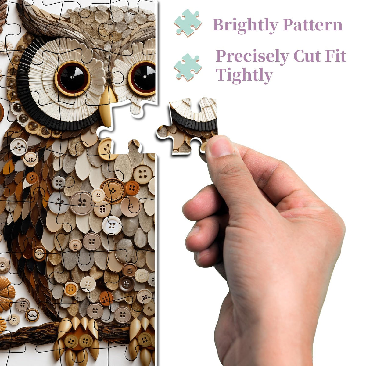PPuzzling Button Owl Puzzle – 1000 Pieces, Nature Forest Jigsaw, Vintage Animal Art for Adults