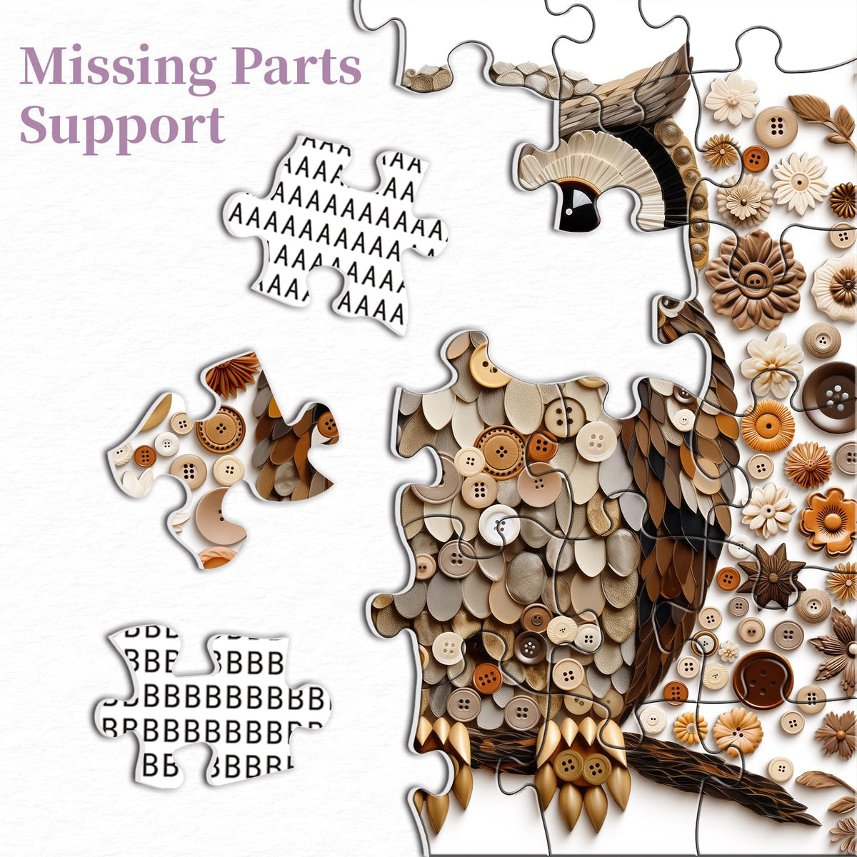PPuzzling Button Owl Puzzle – 1000 Pieces, Nature Forest Jigsaw, Vintage Animal Art for Adults