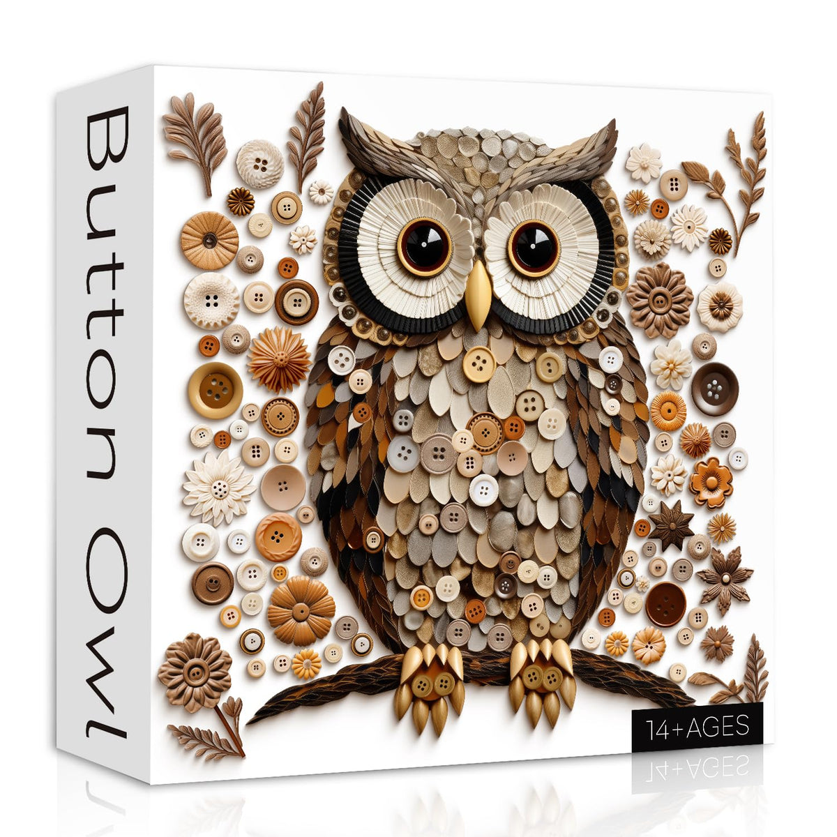PPuzzling Button Owl Puzzle – 1000 Pieces, Nature Forest Jigsaw, Vintage Animal Art for Adults