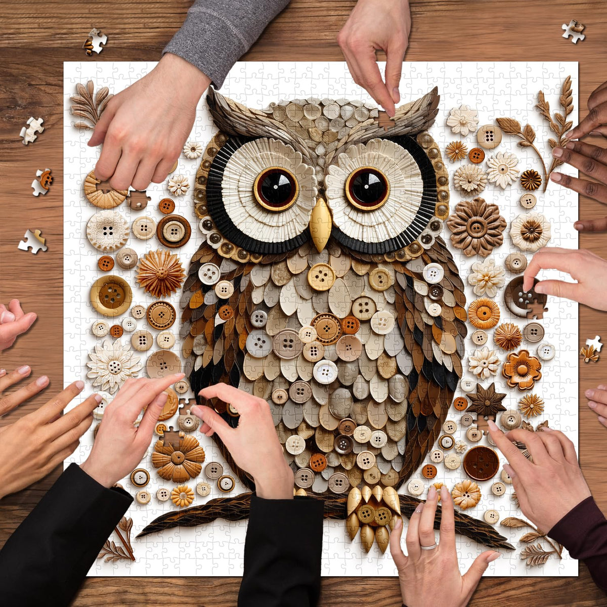 PPuzzling Button Owl Puzzle – 1000 Pieces, Nature Forest Jigsaw, Vintage Animal Art for Adults