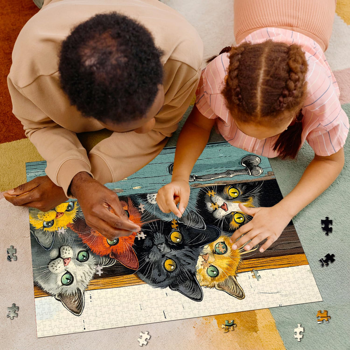 PPuzzling Cat Puzzles for Adults 1000 Pieces — Colorful Cats Jigsaw Puzzle & Wall Art
