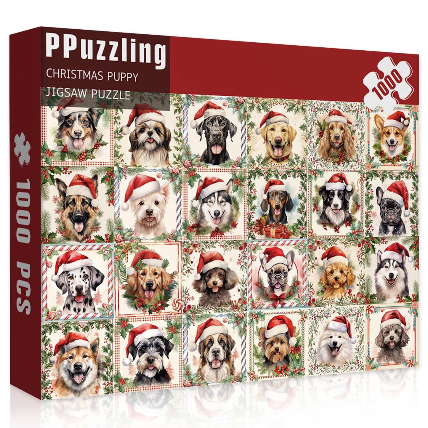 PPuzzling Christmas Dog Puzzles – 1000 Piece Jigsaw for Adults | Festive Wall Art