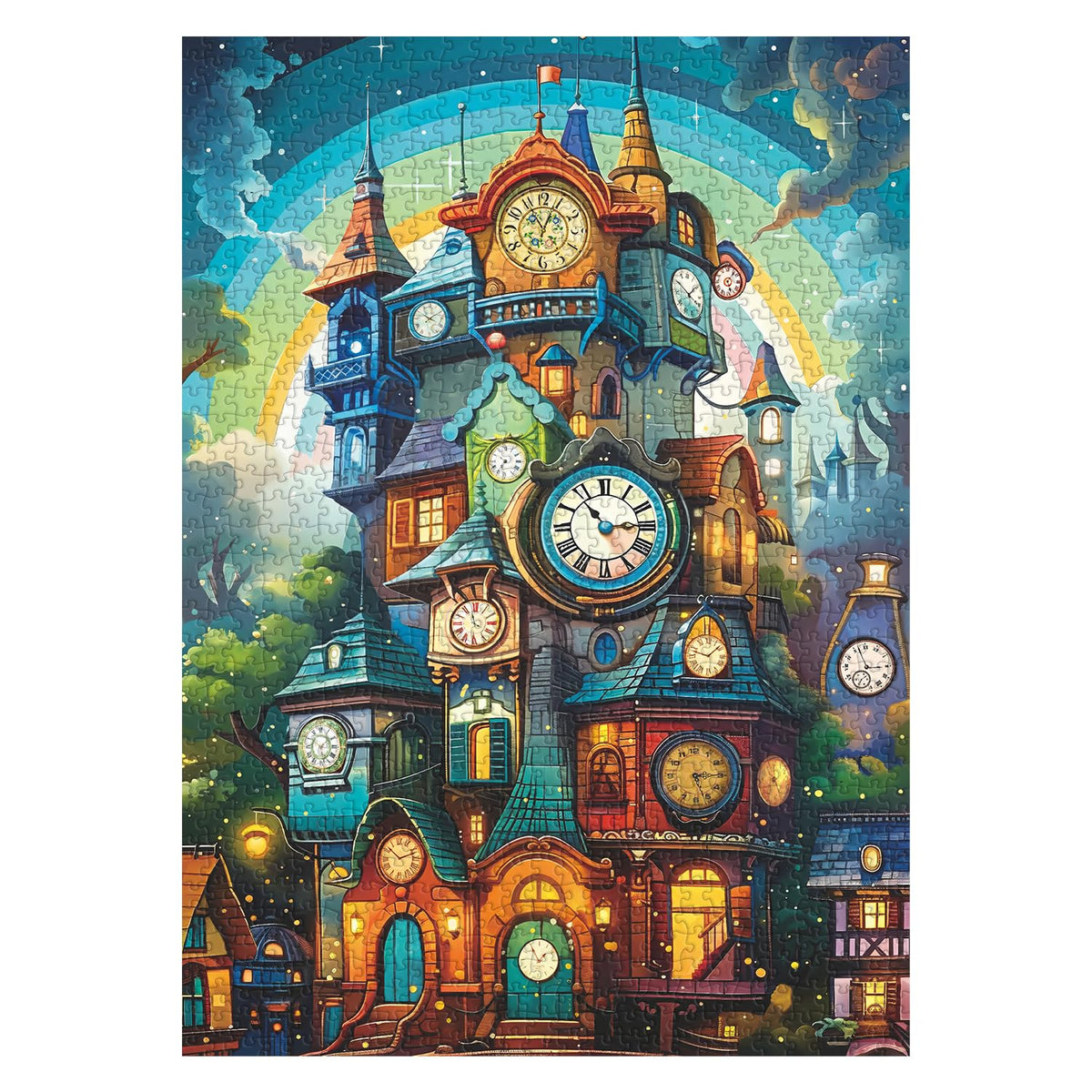 PPuzzling Clock House 1000-Piece Jigsaw Puzzle — Impossible Magic Forest Clock Tower for Adults