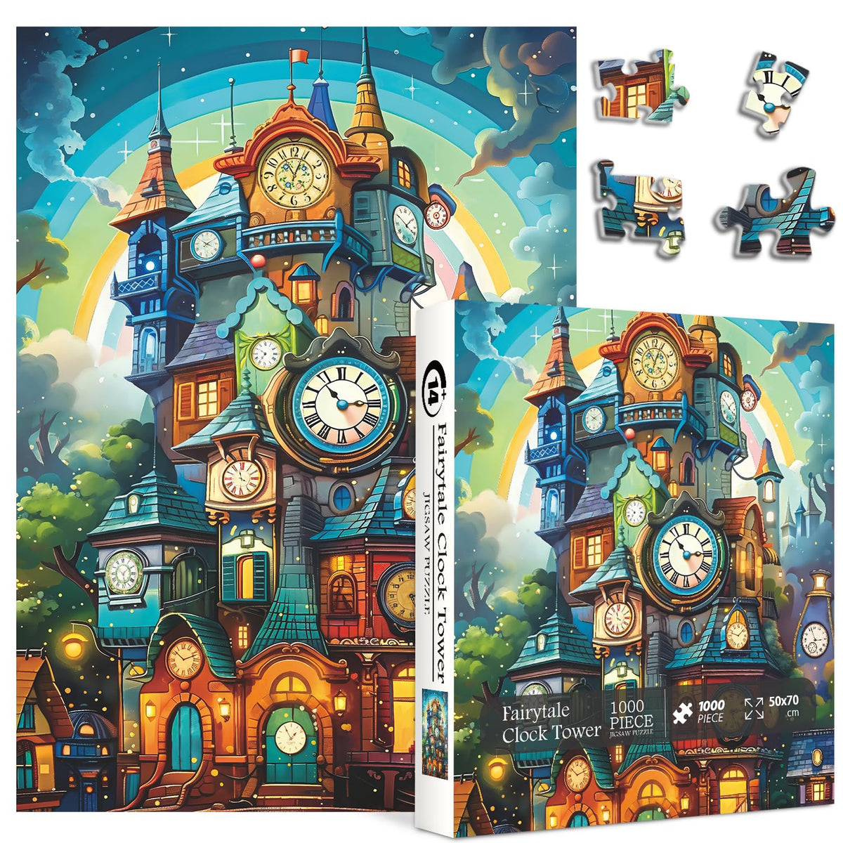 PPuzzling Clock House 1000-Piece Jigsaw Puzzle — Impossible Magic Forest Clock Tower for Adults
