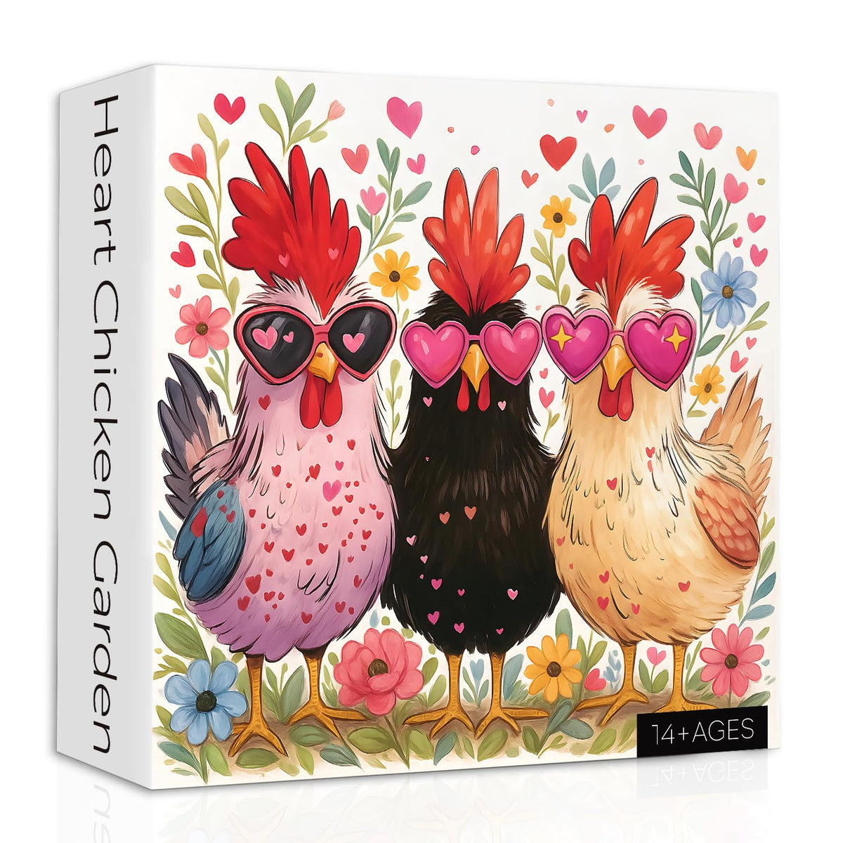 PPuzzling Funny Chicken Puzzles for Adults – 1000-Piece Floral Rooster with Heart Sunglasses