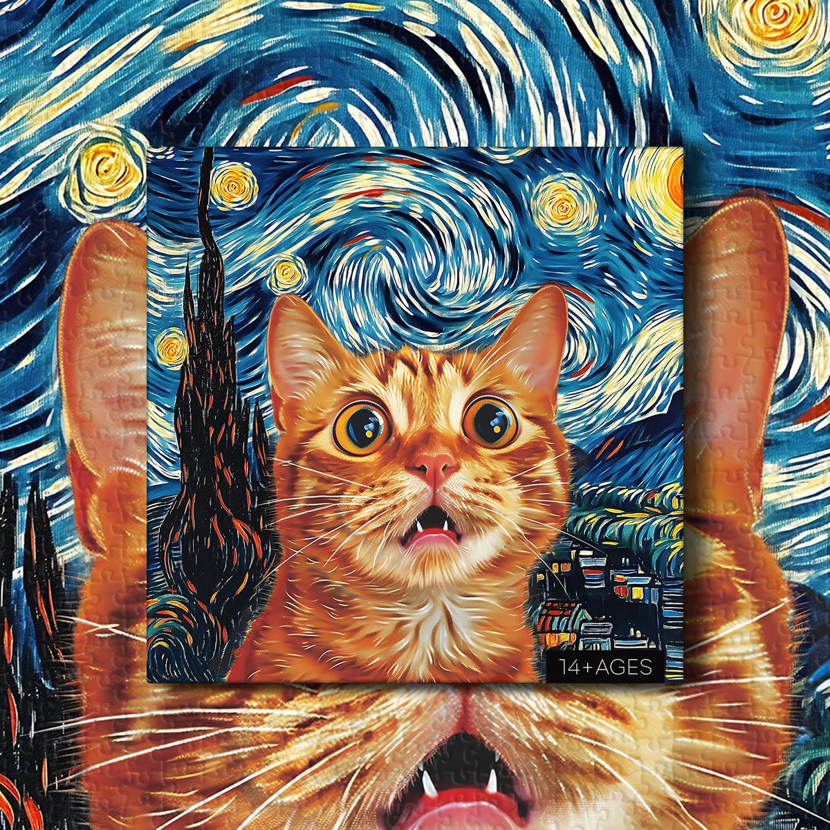 PPuzzling Cat Puzzles for Adults 1000 Pieces – Starry Night Aesthetic Jigsaw, Kitten Landscape