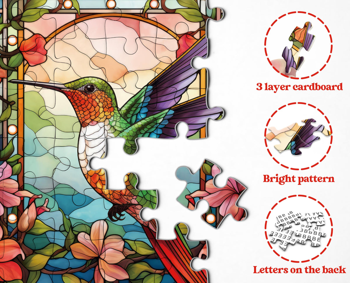 PPuzzling Hummingbird Puzzles — 1000-Piece Stained Glass Garden Artwork