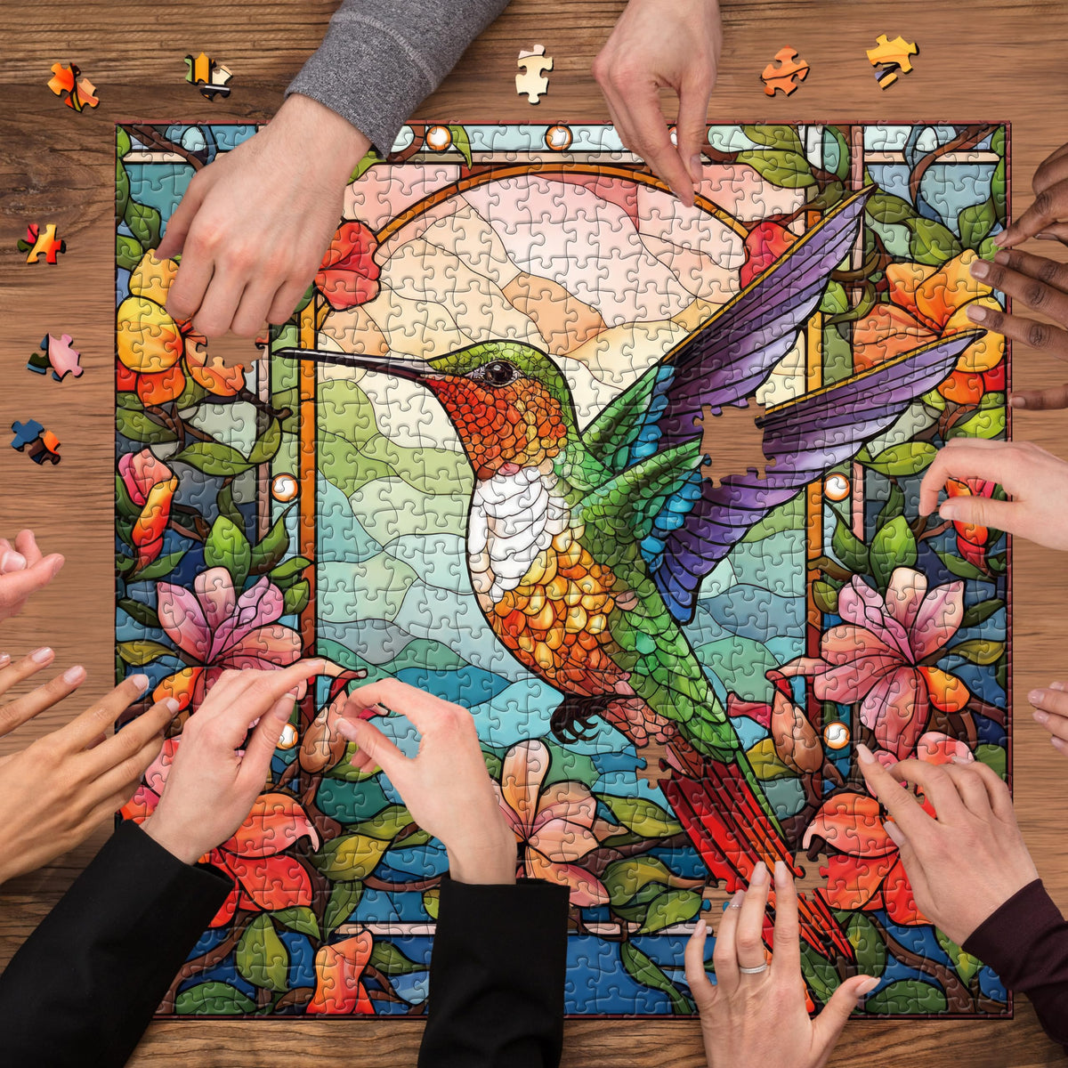 PPuzzling Hummingbird Puzzles — 1000-Piece Stained Glass Garden Artwork