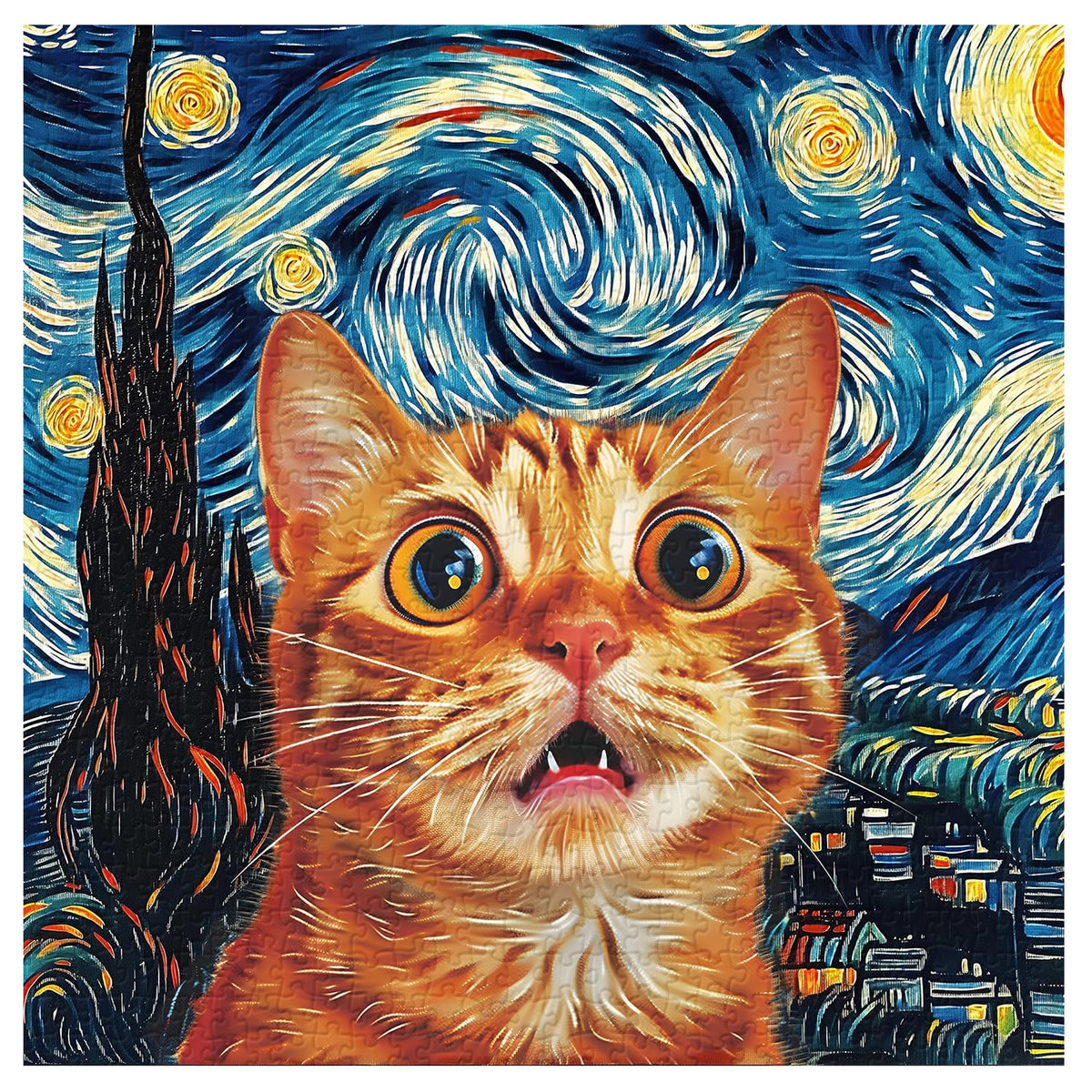 PPuzzling Cat Puzzles for Adults 1000 Pieces – Starry Night Aesthetic Jigsaw, Kitten Landscape