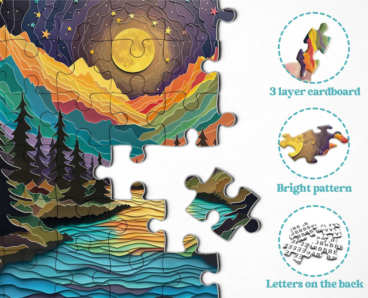 PPuzzling Magic Starry Night 1000-Piece Puzzle – Colorful Paper-Cut Landscape Art