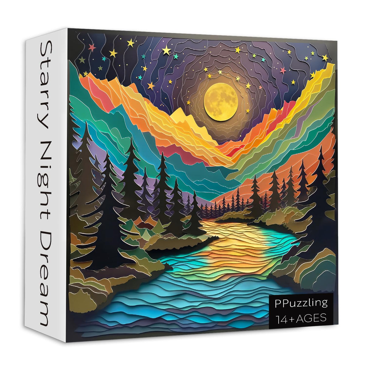 PPuzzling Magic Starry Night 1000-Piece Puzzle – Colorful Paper-Cut Landscape Art