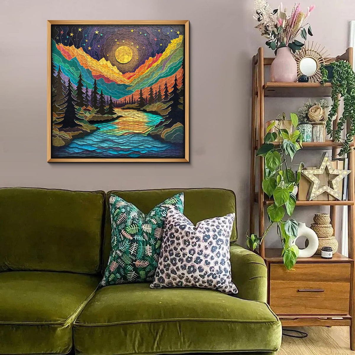 PPuzzling Magic Starry Night 1000-Piece Puzzle – Colorful Paper-Cut Landscape Art