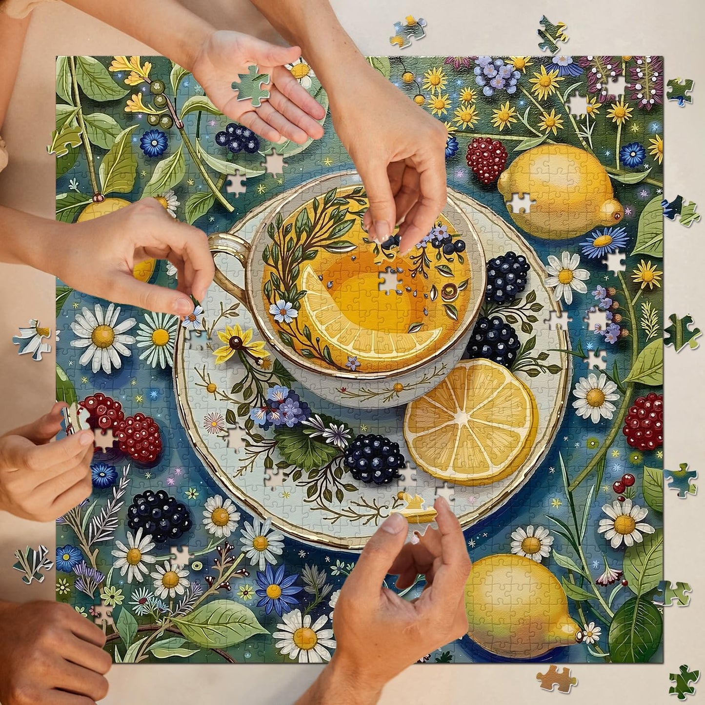 PPuzzling Flower Teacup Puzzle 1000 Pieces – Vintage Teacups, Wildflower Garden Jigsaw
