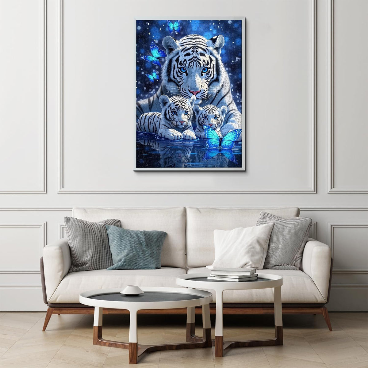 PPuzzling White Tiger 1000-Piece Puzzle — Blue Butterfly Wildlife Art for Adults
