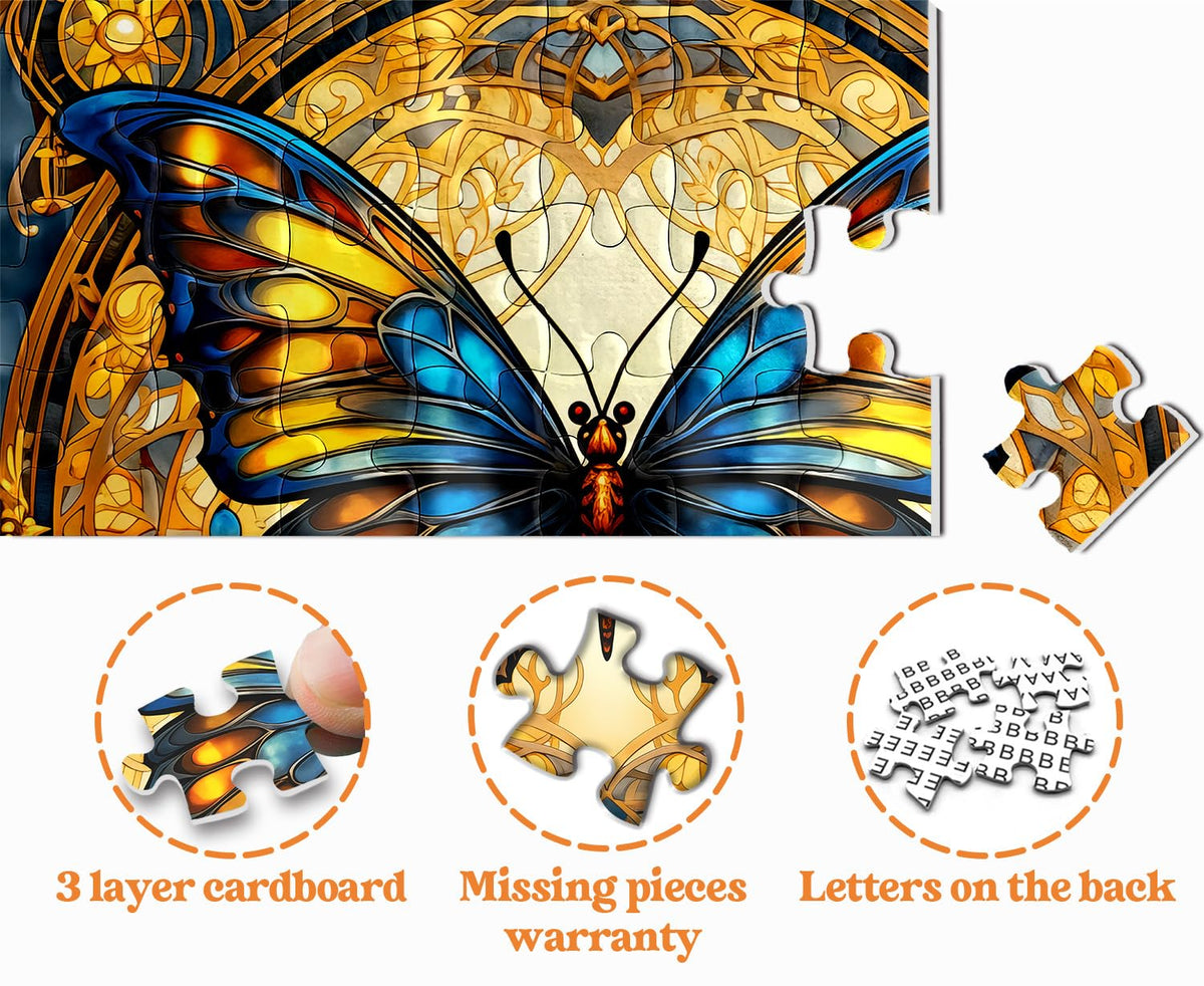 PPuzzling Vintage Butterfly Puzzle — 1000-Piece Stained Glass Jigsaw for Adults