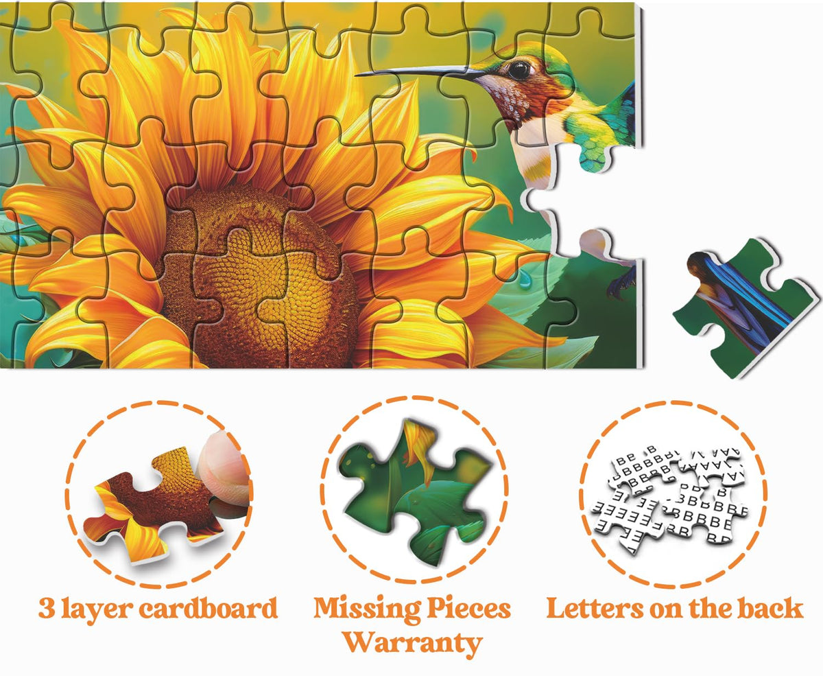 PPuzzling Sunflower Hummingbird 1000-Piece Puzzle for Adults | Colorful Bird & Flower Art