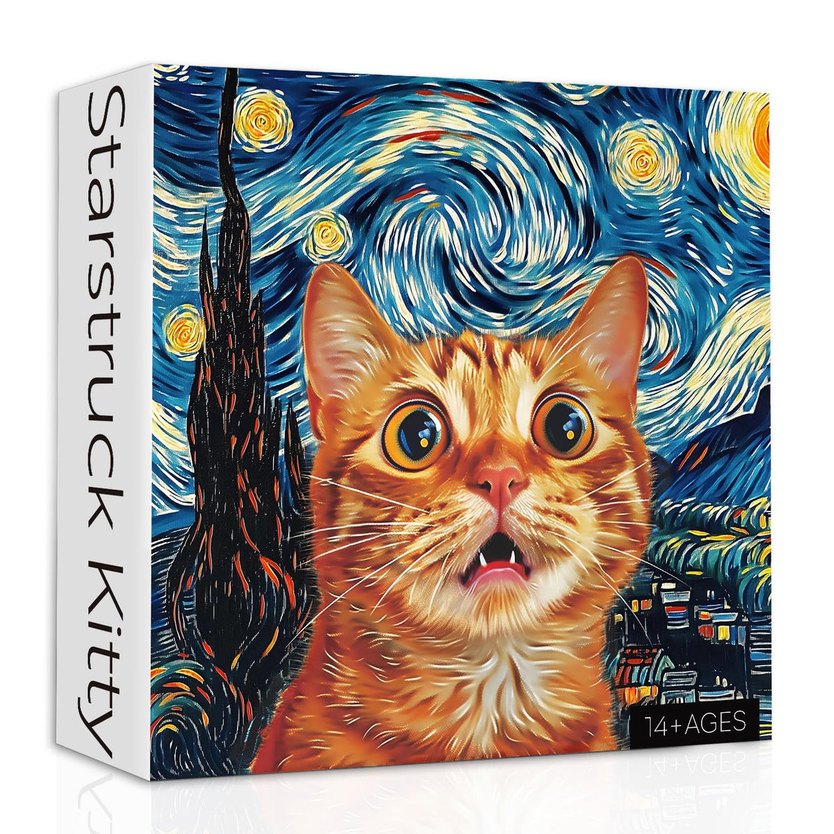 PPuzzling Cat Puzzles for Adults 1000 Pieces – Starry Night Aesthetic Jigsaw, Kitten Landscape