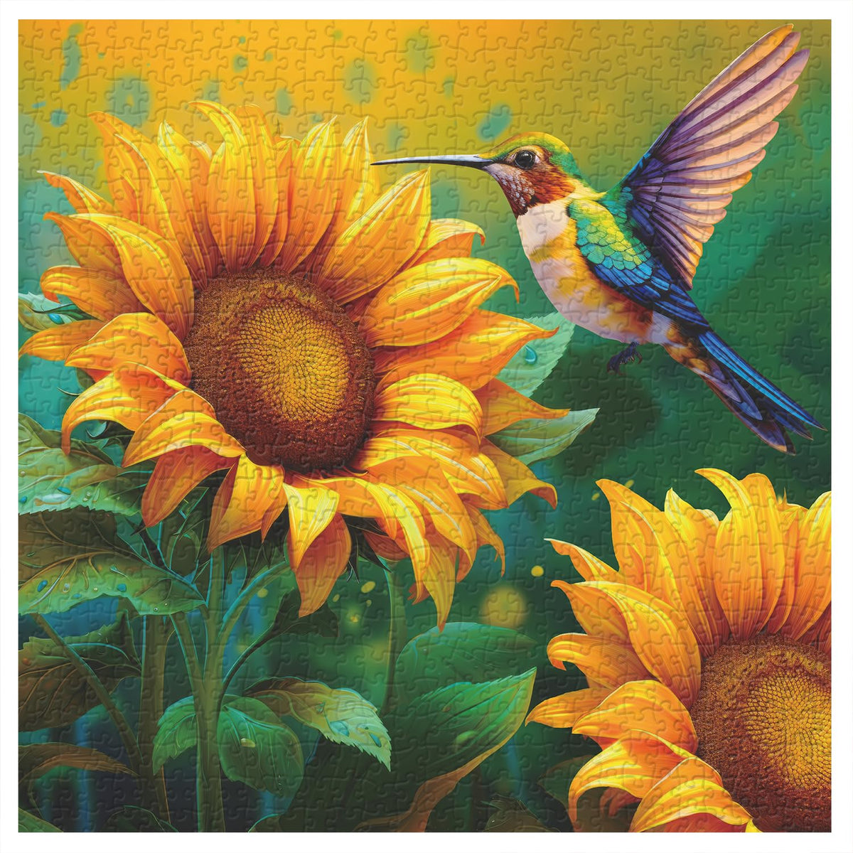 PPuzzling Sunflower Hummingbird 1000-Piece Puzzle for Adults | Colorful Bird & Flower Art