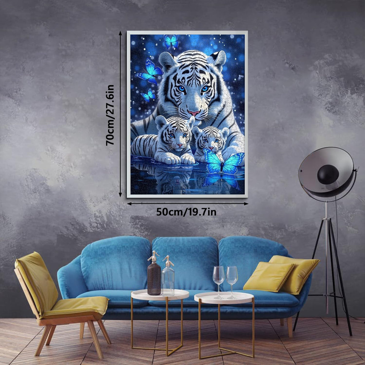 PPuzzling White Tiger 1000-Piece Puzzle — Blue Butterfly Wildlife Art for Adults