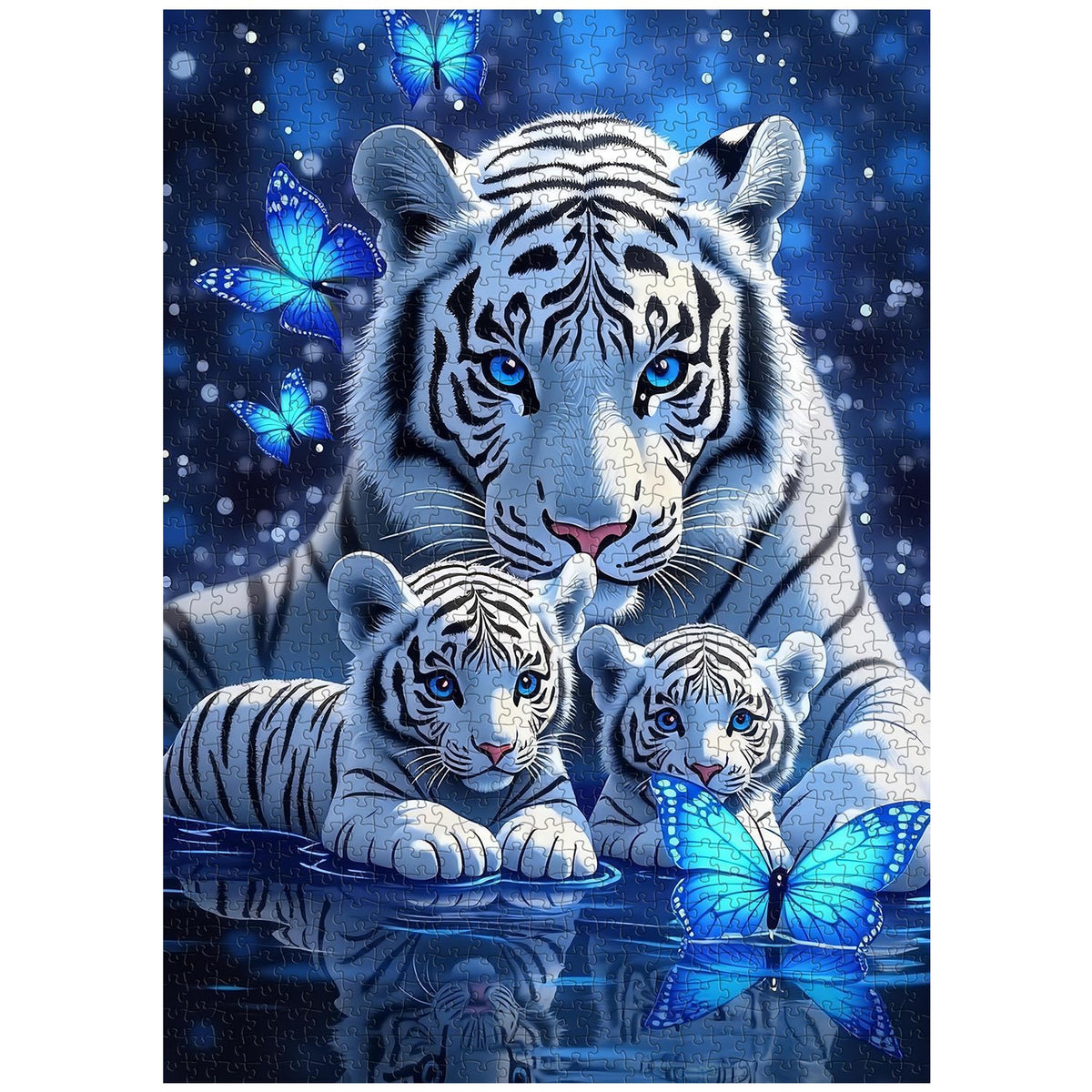 PPuzzling White Tiger 1000-Piece Puzzle — Blue Butterfly Wildlife Art for Adults