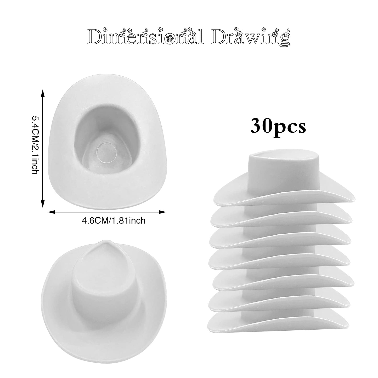 PPXMEEUDC 30Pcs White Mini Cowboy Hats for Dolls, Parties & DIY Decor