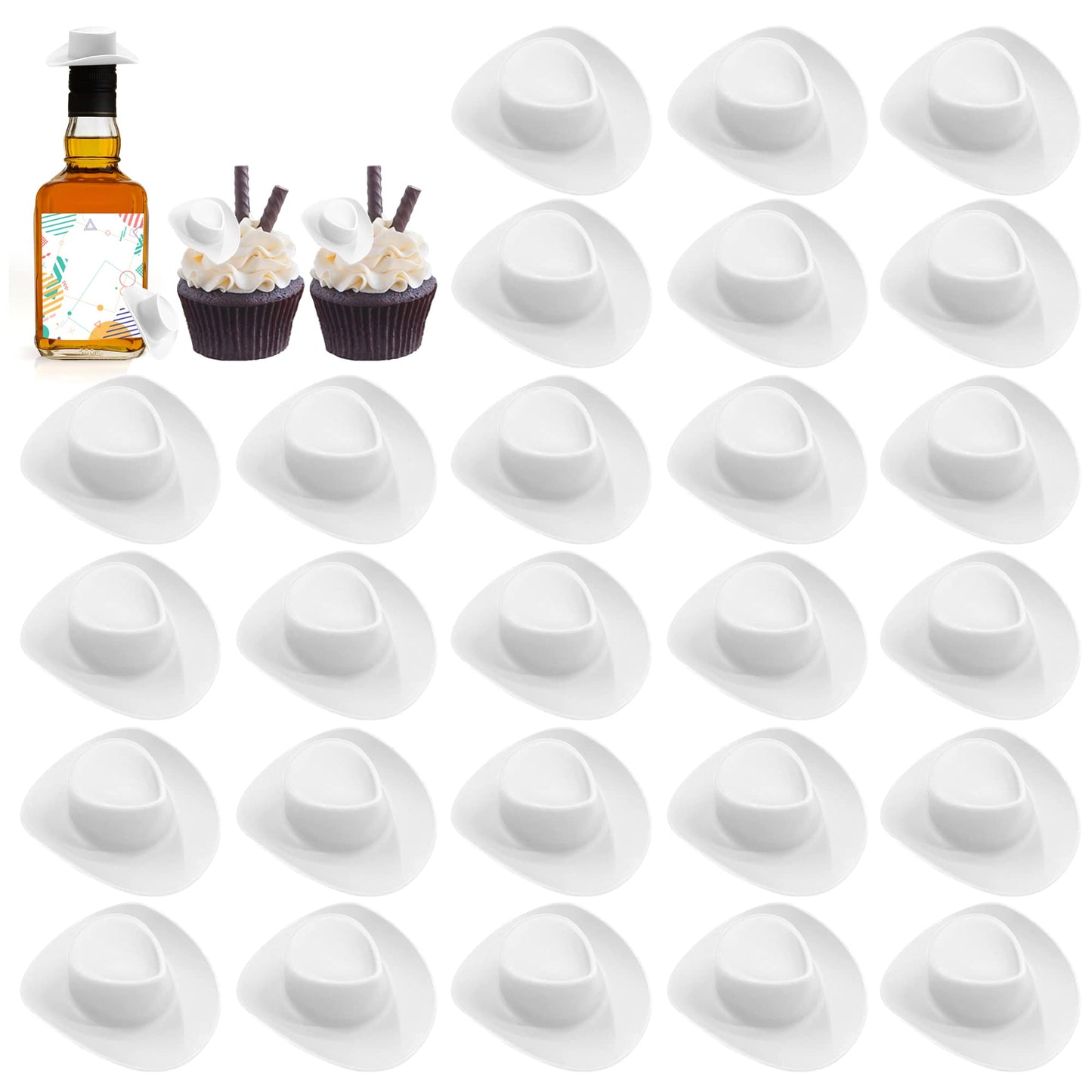 PPXMEEUDC 30Pcs White Mini Cowboy Hats for Dolls, Parties & DIY Decor