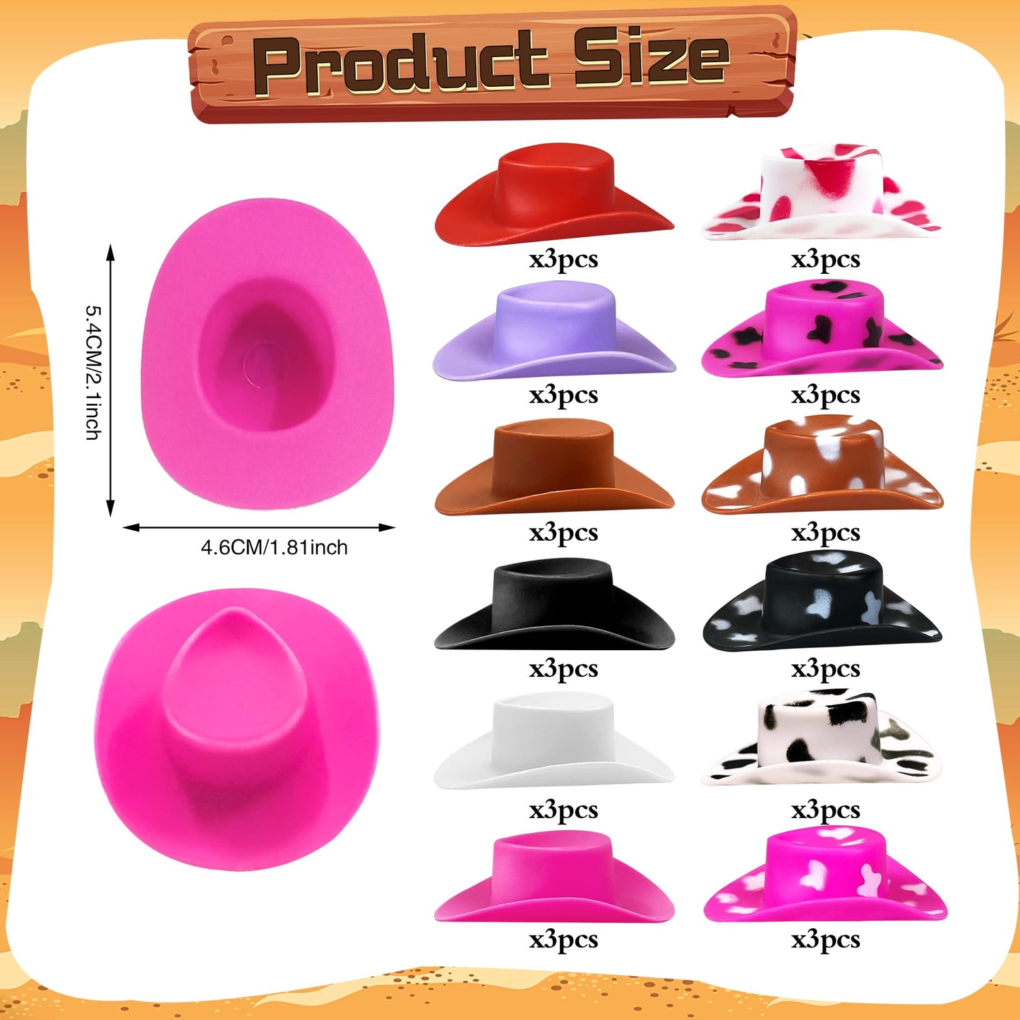 PPXMEEUDC 36 Pcs Plastic Mini Western Cowboy Hats for Crafts & Dollhouse Decor