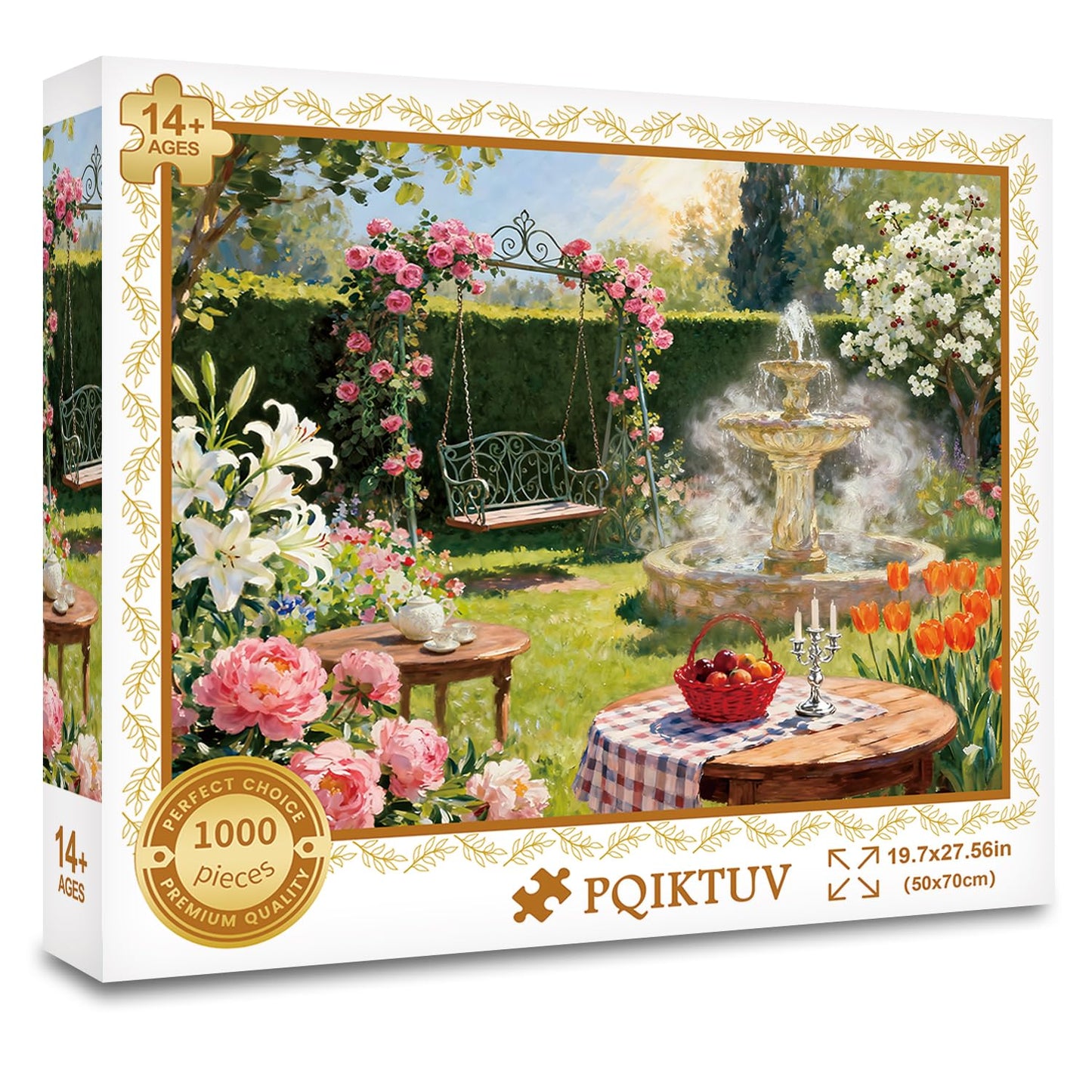 PQIKTUV 1000-Piece Garden Puzzle for Adults – Jigsaw with Letters on Back (70x50 cm)