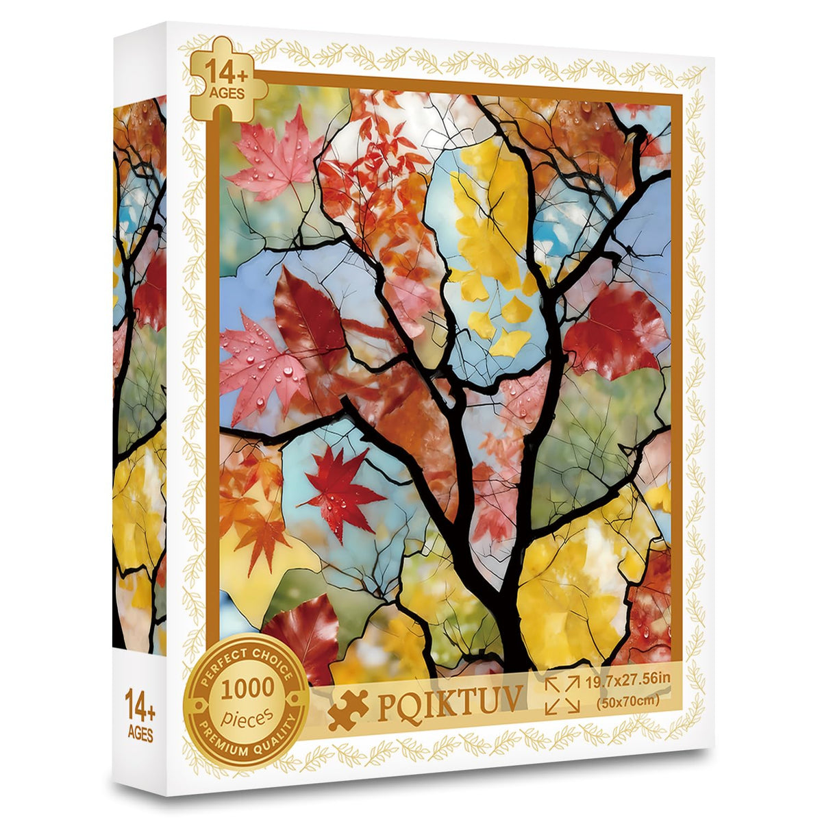 PQIKTUV Jigsaw Puzzle 1000 Pieces – Stained Glass Autumn Tree, Dustproof Storage Bag Included
