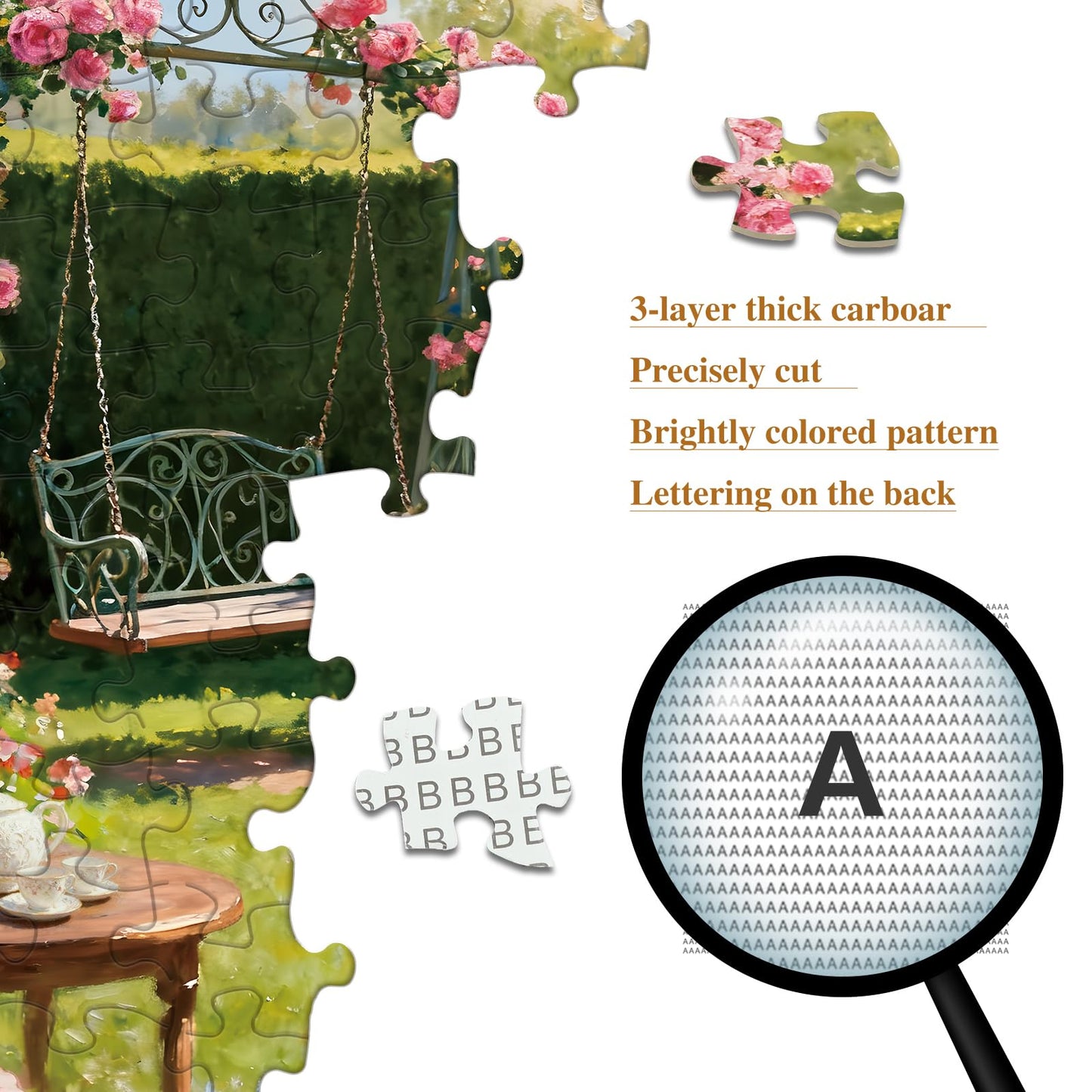 PQIKTUV 1000-Piece Garden Puzzle for Adults – Jigsaw with Letters on Back (70x50 cm)