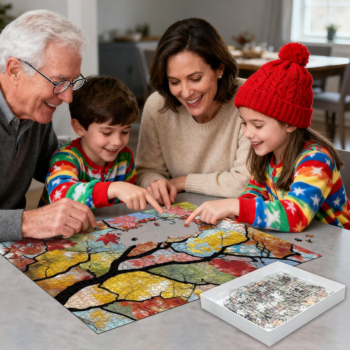 PQIKTUV Jigsaw Puzzle 1000 Pieces – Stained Glass Autumn Tree, Dustproof Storage Bag Included