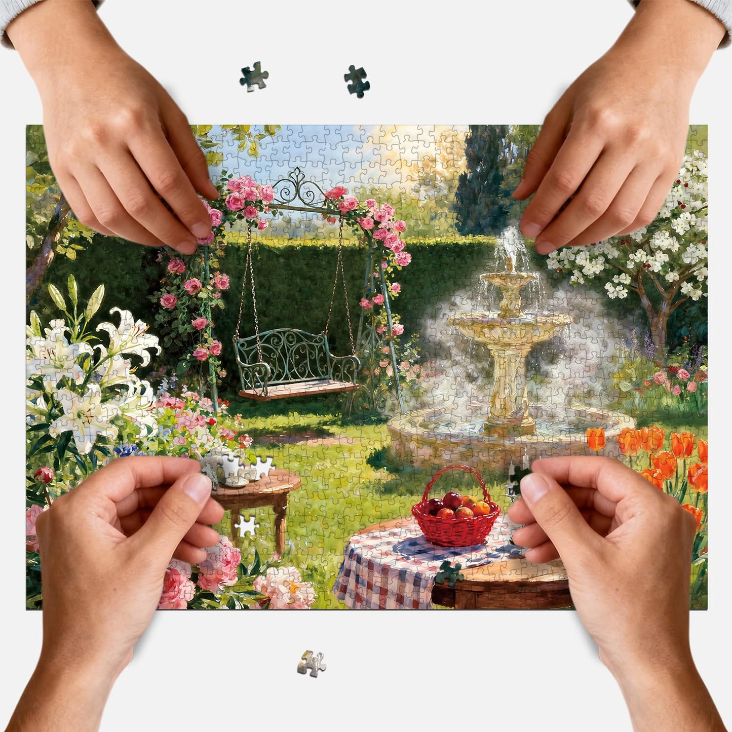 PQIKTUV 1000-Piece Garden Puzzle for Adults – Jigsaw with Letters on Back (70x50 cm)
