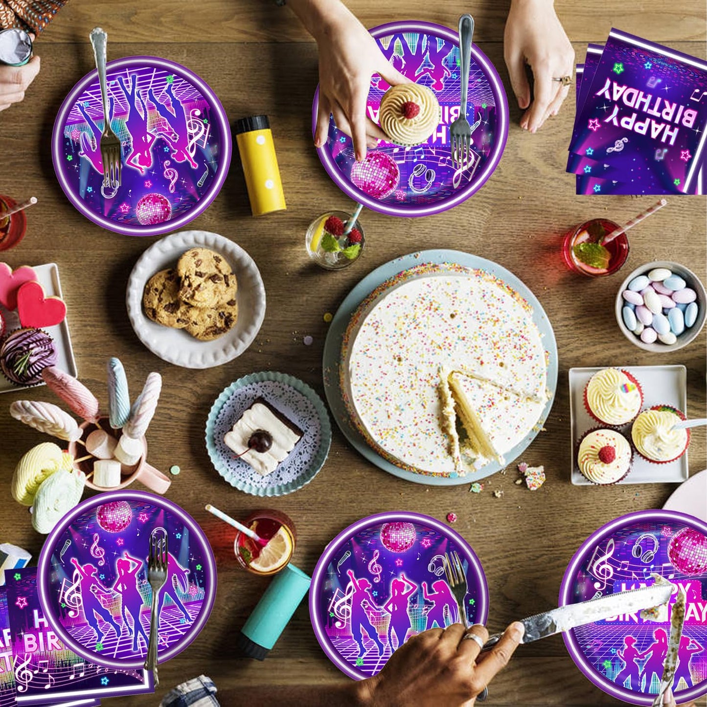 Practice Star 144 PCS Pop Music Party Decorations – Plates Napkins Cups Cutlery for 24
