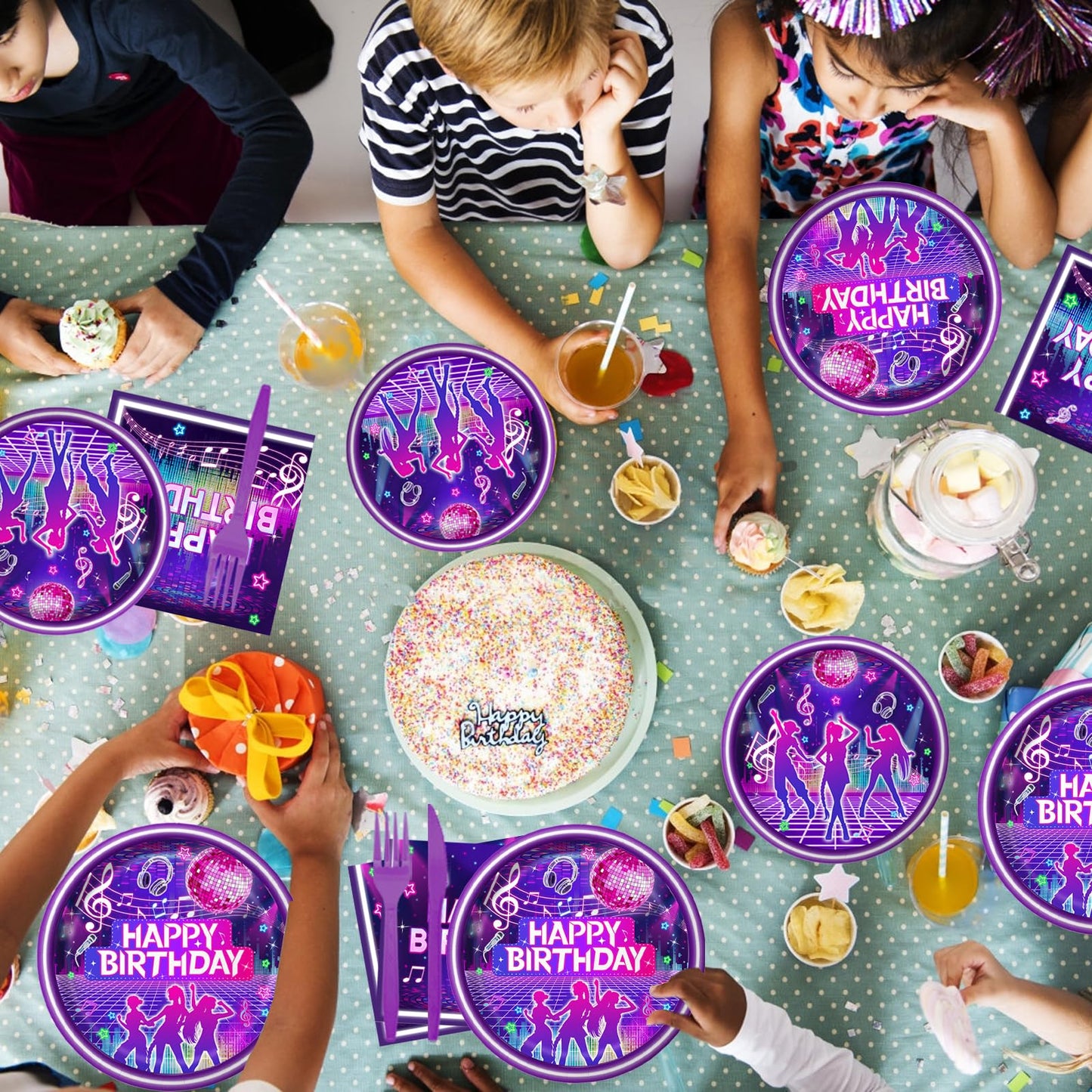 Practice Star 144 PCS Pop Music Party Decorations – Plates Napkins Cups Cutlery for 24