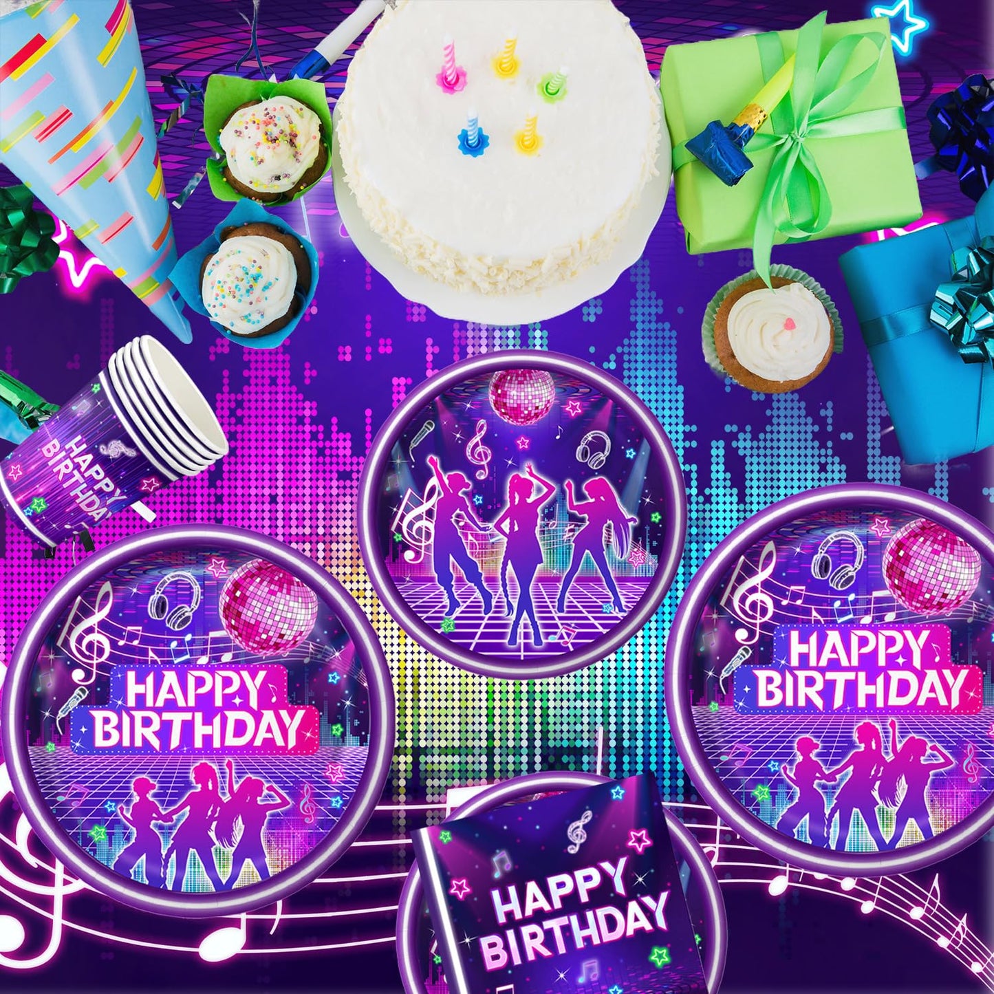Practice Star 144 PCS Pop Music Party Decorations – Plates Napkins Cups Cutlery for 24