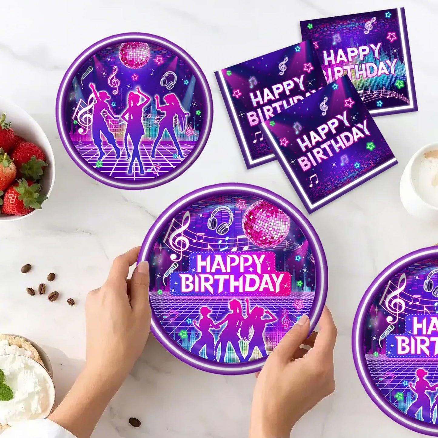 Practice Star 144 PCS Pop Music Party Decorations – Plates Napkins Cups Cutlery for 24