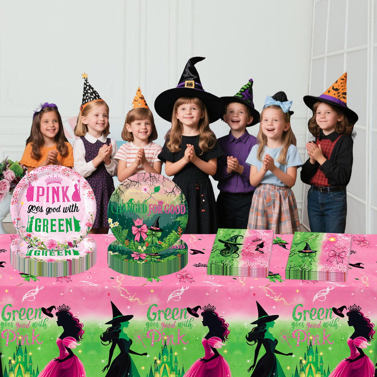 Practice Star 41pcs Witch Party Decorations - Pink & Green Tableware for Magical Birthdays