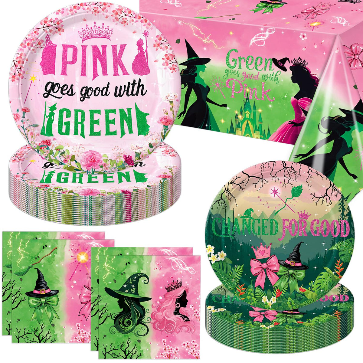Practice Star 41pcs Witch Party Decorations - Pink & Green Tableware for Magical Birthdays