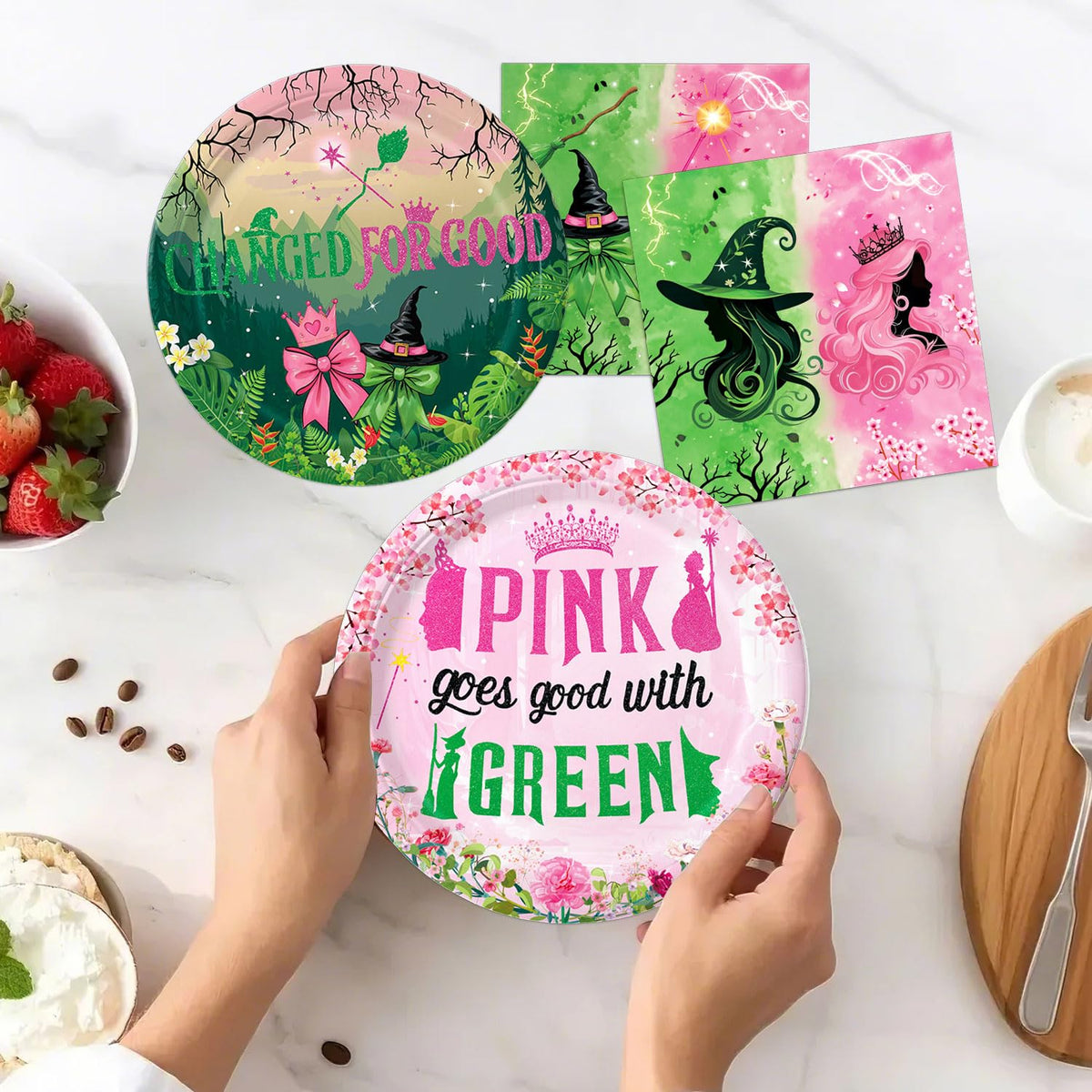 Practice Star 41pcs Witch Party Decorations - Pink & Green Tableware for Magical Birthdays